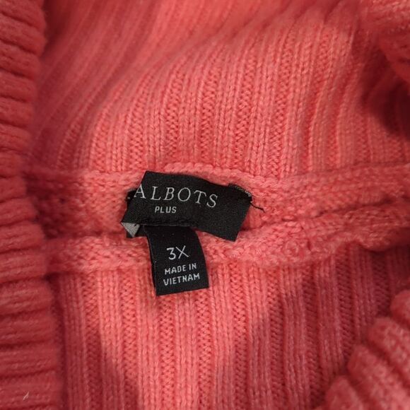 Talbots Sweater Womens 3X Coral Cowl Neck Cable Knit Spring Colorful - Picture 5 of 8